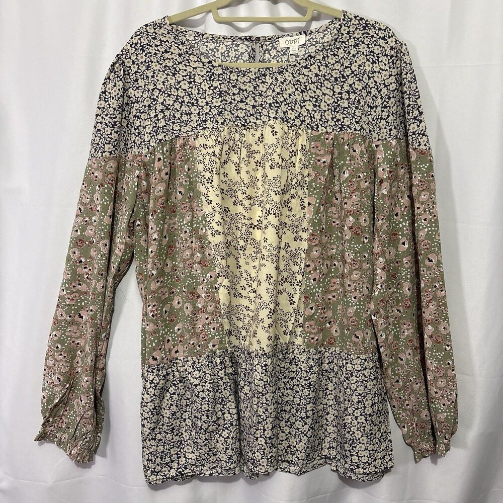 ODDY Womens Long Sleeve Top Blouse Mixed Floral Purple Cream Cottage Boho 2XL - Picture 1 of 9